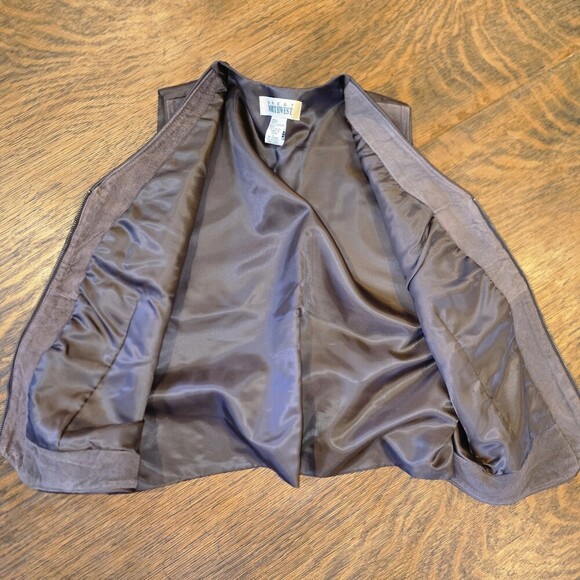 Great Northwest Leather Front Vest Brown Suede Zip Front Lined Size Large - Picture 7 of 12